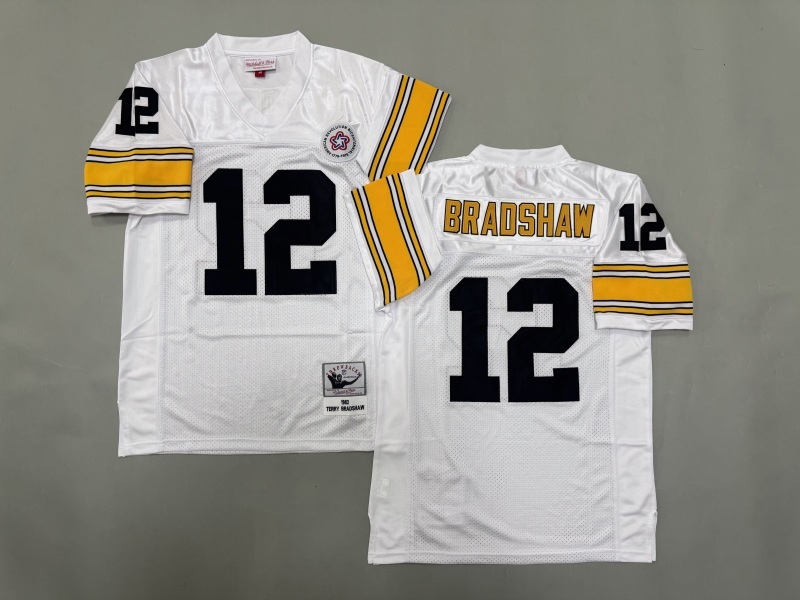 Men 2025 Pittsburgh Steelers #12 Bradshaw white Throwback Limited NFL Jersey style 001